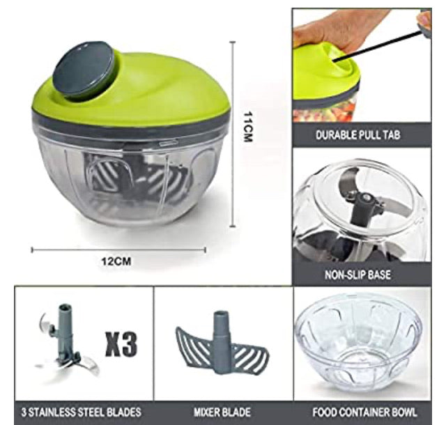 Easy Pull Food Chopper and Manual Vegetable Chopper - Blender to Chop Fruits and Dicer - Hand Held,Green(350ML) - Great Stuff OnlineGreat Stuff Online