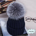 Womens Hat Winter Fox Fur Pom Pom Knit - Great Stuff OnlineGreat Stuff Online Navy Blue