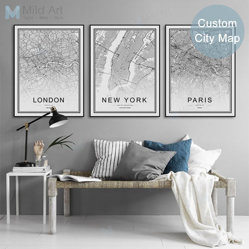 bee trap Black White Custom World City Map Paris London New York Posters Nordic Living Room Wall Art Pictures Home Decor Canvas Paintings - Great Stuff OnlineGreat Stuff Online