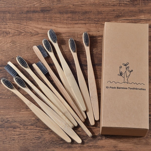 New design mixed color bamboo toothbrush Eco Friendly wooden Tooth Brush Soft bristle Tip Charcoal adults oral care toothbrush - Great Stuff OnlineGreat Stuff Online 10PC Bamboo charcoal