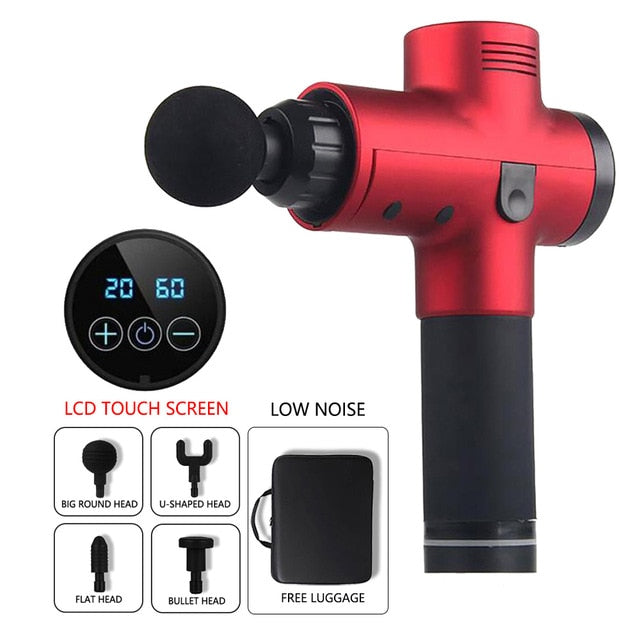 LCD Display Body Massage Gun Exercising Muscle Electric Massager Gun head Massager for Neck and Back Vibrator Slimming Shaping - Great Stuff OnlineGreat Stuff Online Red