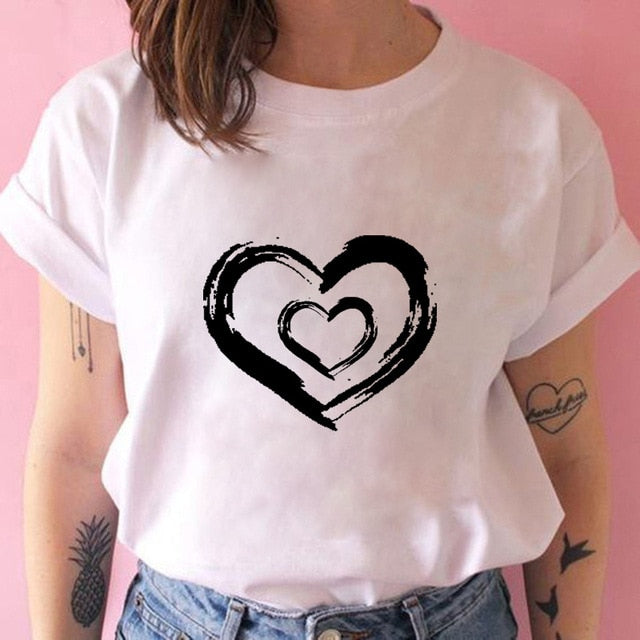 Women T-shirts with Hearts Casual Harajuku Print T-shirts Summer Women Short Sleeve Female T-shirts Vogue Women T-shirts Clothes - Great Stuff OnlineGreat Stuff Online 12 / XXXL